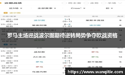 罗马主场迎战波尔图期待逆转局势争夺欧战资格